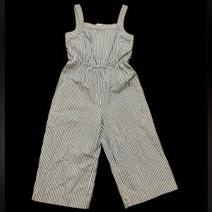 Women’s linen blue white Striped Cotton Jumpsuit sleeveless pants